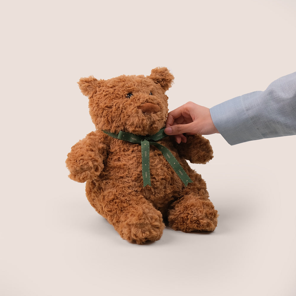 Soft Brown Teddy Bear with Green Ribbon Luxury Gift Delivery UAE