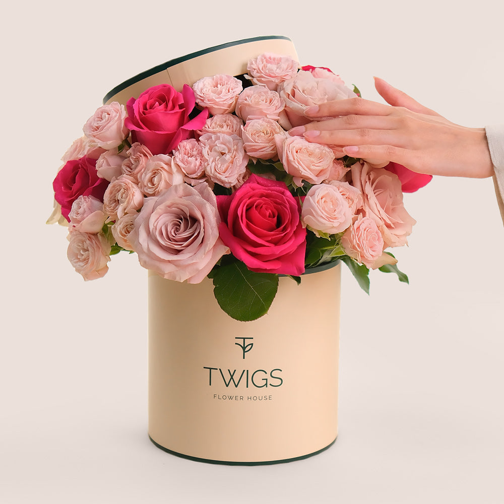 Flowers in Round Hat Box – Modern & Sophisticated Gifting