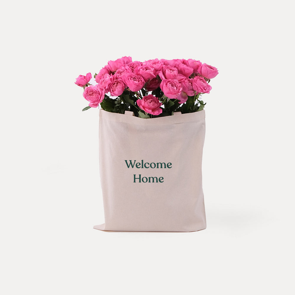 Cerise Spray Roses in a Reusable Canvas Tote – Bold Fuchsia Flowers for Every Occasion