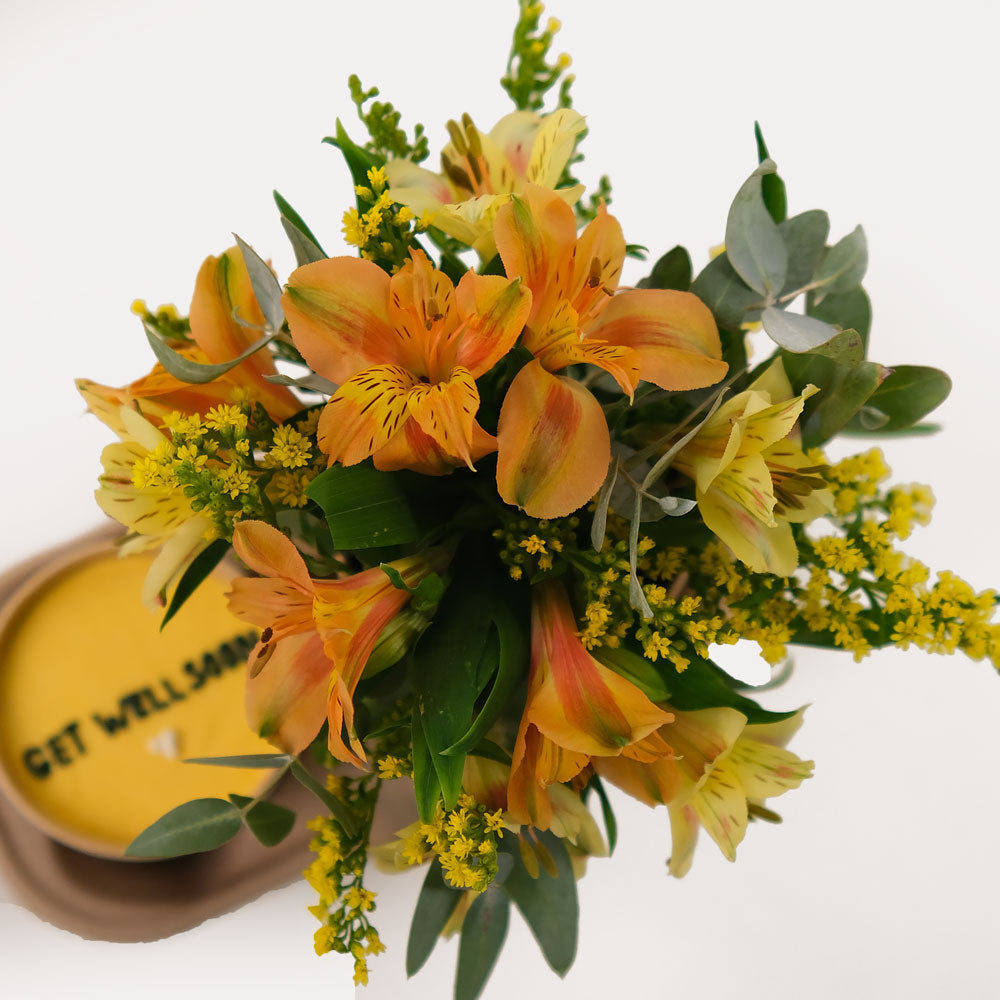 Get Well soon Chocolate Cup Cake & ALSTROEMERIA Flowers Combo