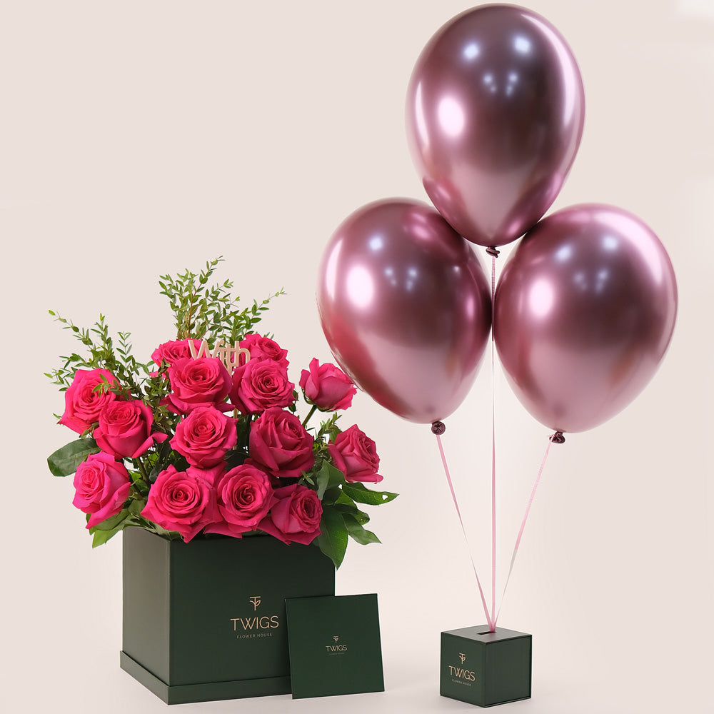 Pink Radiance Bundle – Flowers & Balloons– Celebrate with Elegance and Joy