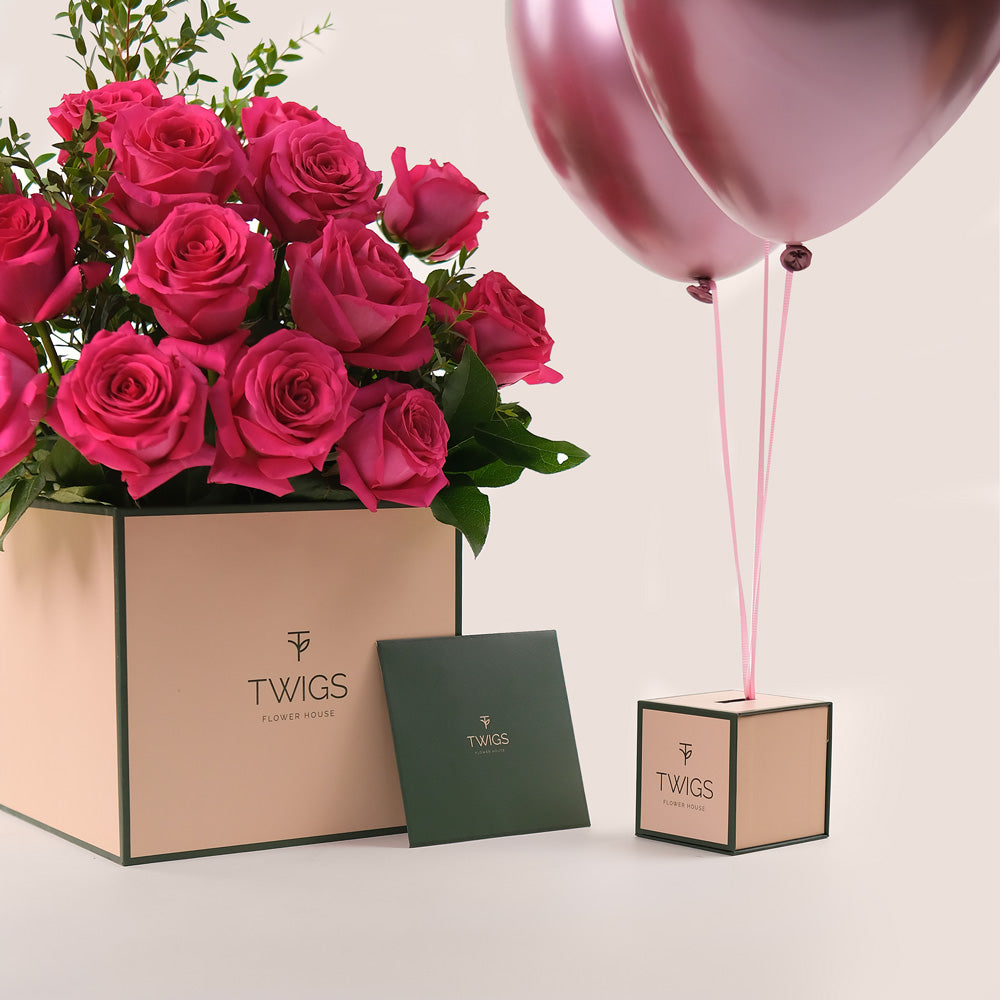 Pink Radiance Bundle – Flowers & Balloons– Celebrate with Elegance and Joy