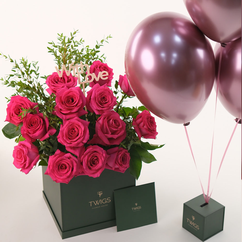 Pink Radiance Bundle – Flowers & Balloons– Celebrate with Elegance and Joy