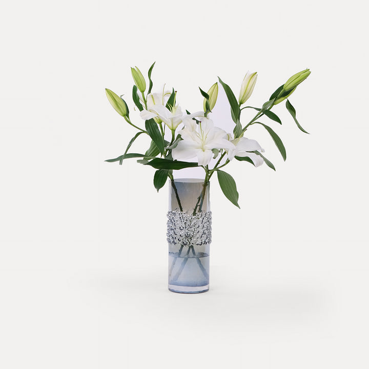 Lily White Flowers Arrangement in Glass Cylinder Vase