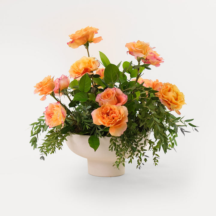 Amber Queen Flower arrangement In White ceramic Vase