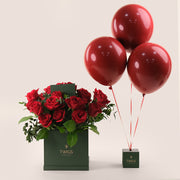 Very Red Flowers & Balloons Bundle – Elegant Celebration Gift– A Luxurious Gift for Special Occasions