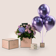 Pastel Celebration – Cube Box, Cake & Balloons Bundle – A Luxurious Trio of Beauty, Flavor, and Festivity