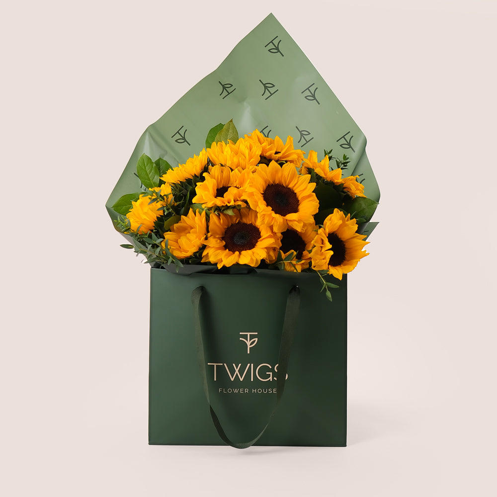 Sunflowers in TWIGS Bag – Bright & Cheerful Blooms – A Gift of Sunshine and Happiness