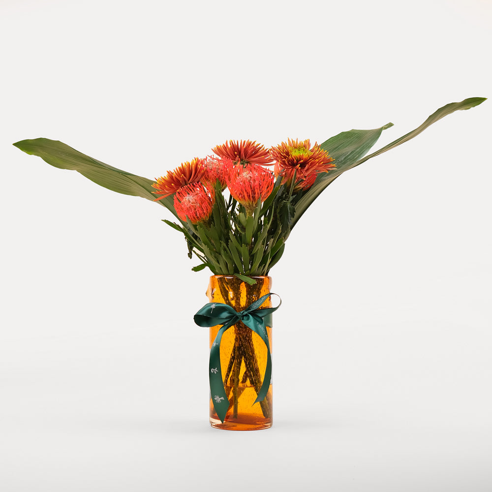 TROPICAL LEUCOSPERMUM ORANGE FLOWER VASE ARRANGEMENT