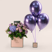 Elegant Bloom Bundle – Roses, Hydrangea & Balloons– A Luxurious and Thoughtful Gift