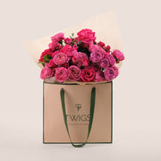 Juliet Cerise & Pink Floyd Roses – Hand Bouquet – A Bold and Elegant Flower Gift