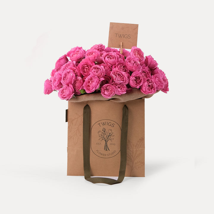 Cerise Pink Flowers Bouquet In A Bag