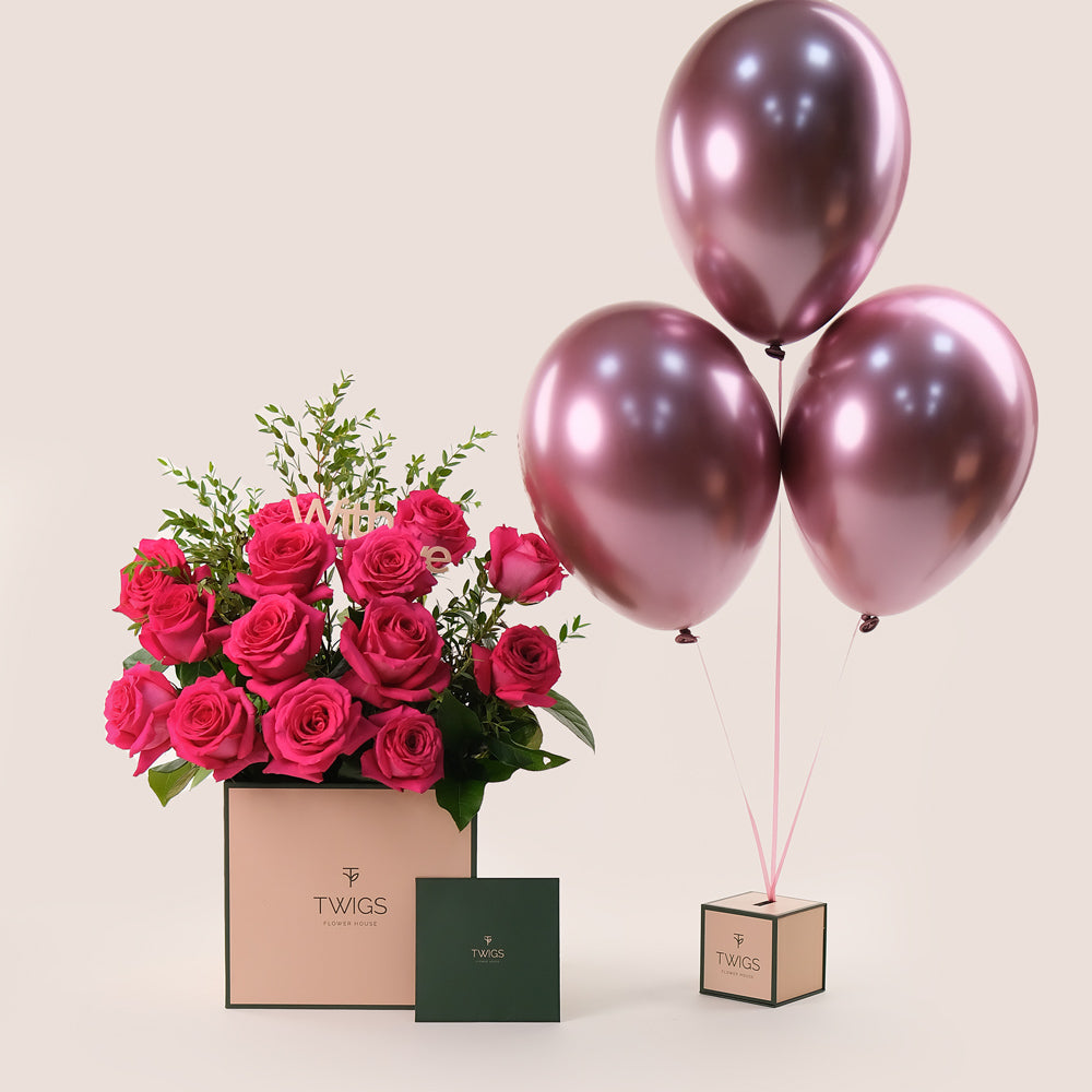 Pink Radiance Bundle – Flowers & Balloons– Celebrate with Elegance and Joy