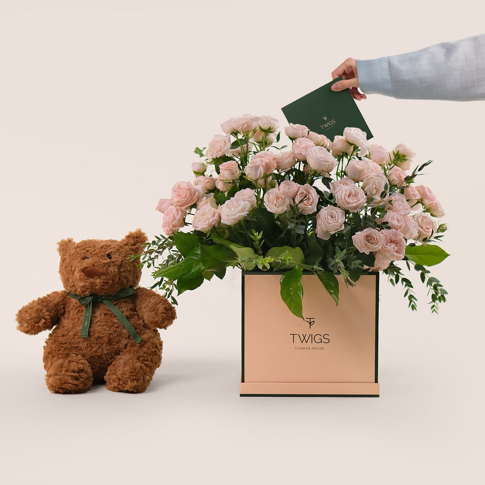 Tender Moments Bundle – Roses & Plush Teddy Bear - A Heartwarming Gift of Elegance and Cuteness