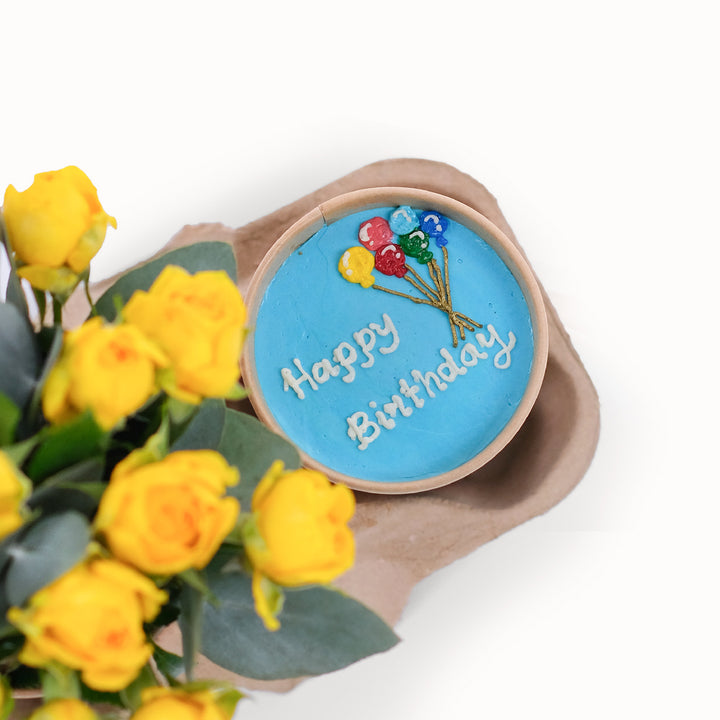Happy Birthday Cup Cake & Yellow Spray Roses Flowers Combo