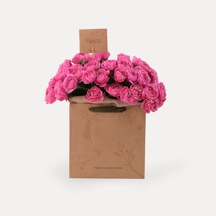 Cerise Pink Flowers Bouquet In A Bag