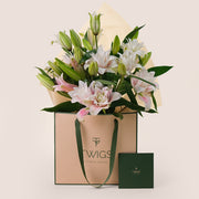 Lily Grace Flower Bouquet – Double Petalled Lilies in TWIGS Carry Bag