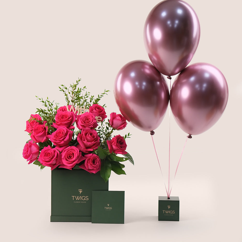 Pink Radiance Bundle – Flowers & Balloons– Celebrate with Elegance and Joy