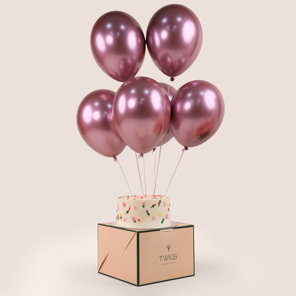 Pink Celebration – Birthday Cake & Balloons Bundle – A Grand Birthday Treat of Sweetness and Festivity