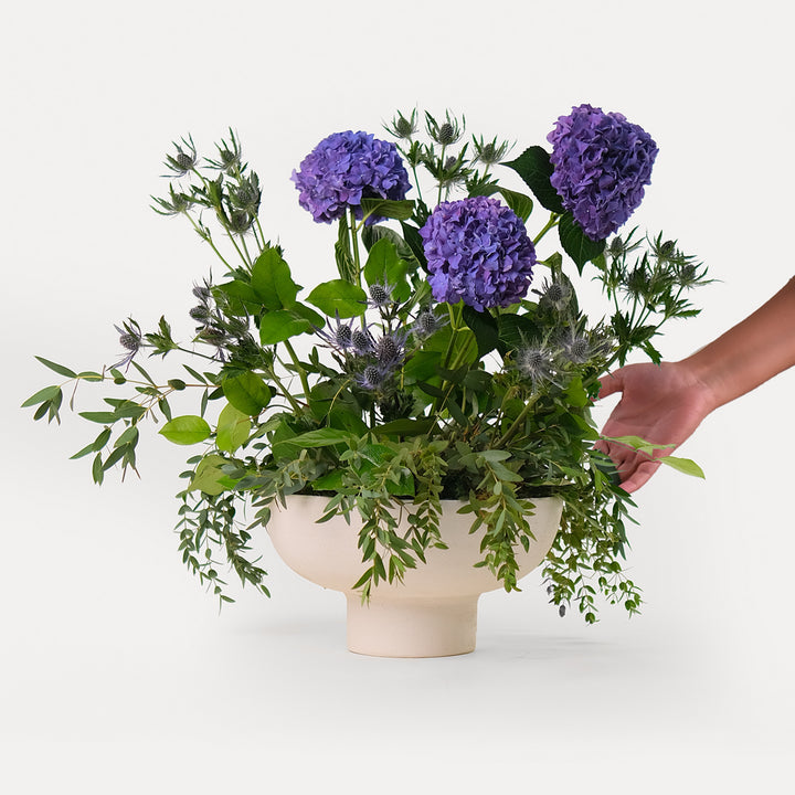 Purple Hydrangea Flower Arrangement In ceramic vase