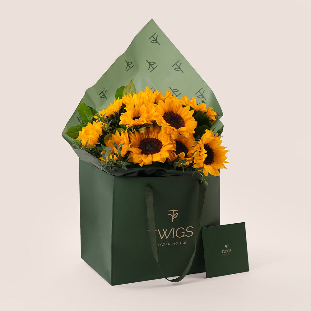 Sunflowers in TWIGS Bag – Bright & Cheerful Blooms – A Gift of Sunshine and Happiness