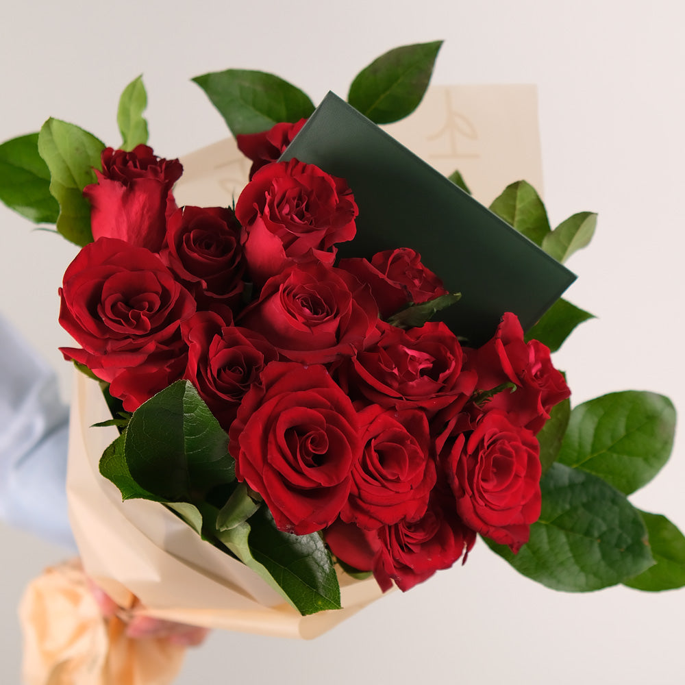 Very Red Flowers in Chic Cone Bunch – A Luxurious and Unique Gift