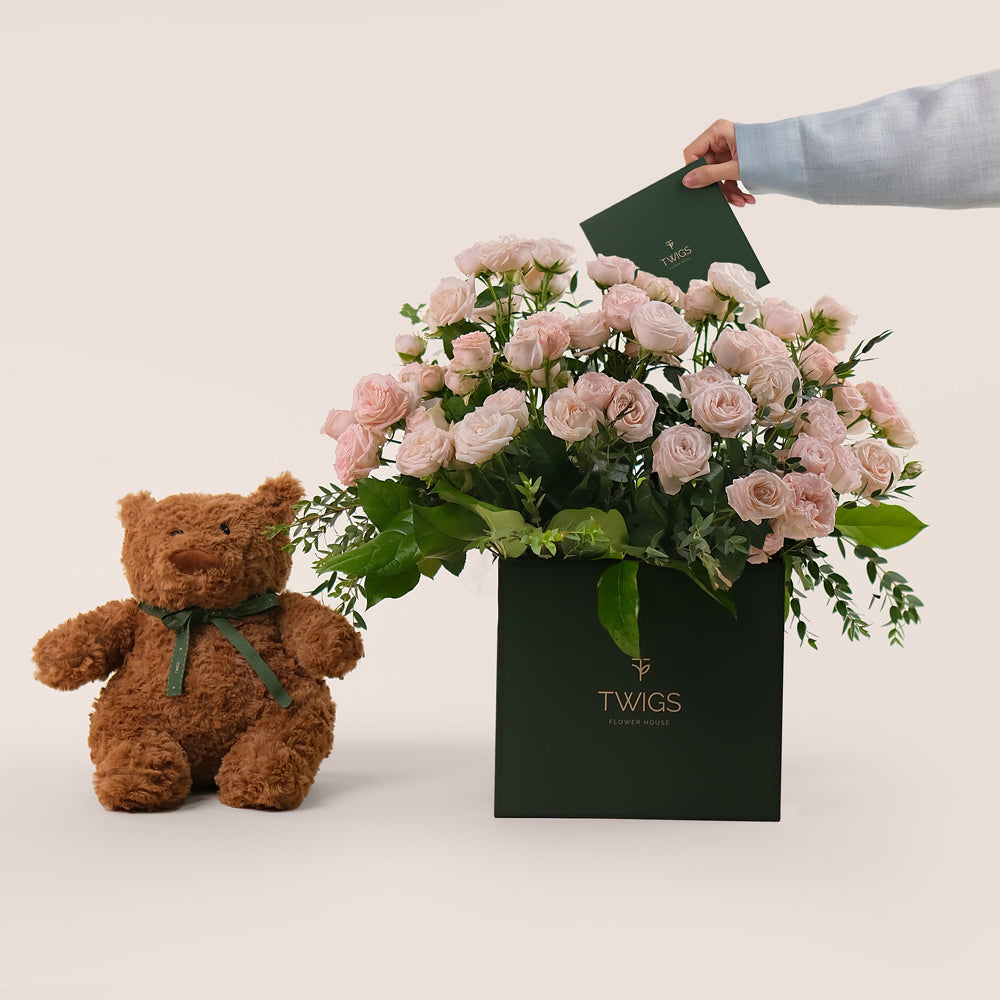 Tender Moments Bundle – Roses & Plush Teddy Bear - A Heartwarming Gift of Elegance and Cuteness