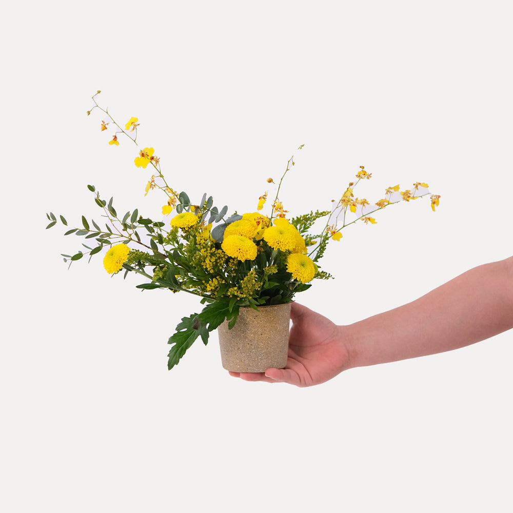 Chrysanthemums with Dancing Lady and Solidago Flowers in Vase