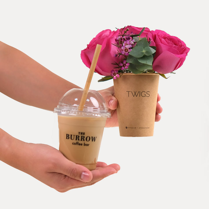 Pink Roses Cup And Iced Coffee Combo