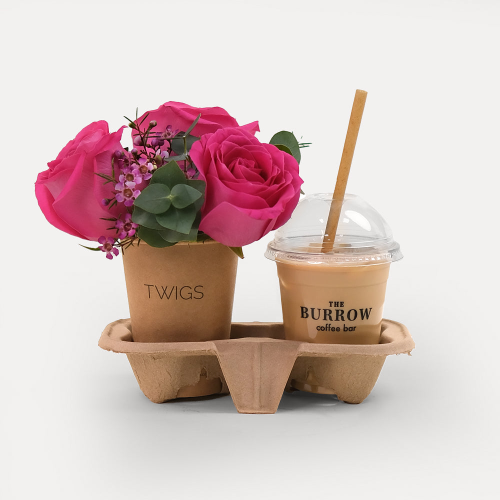 Pink Roses Cup And Iced Coffee Combo