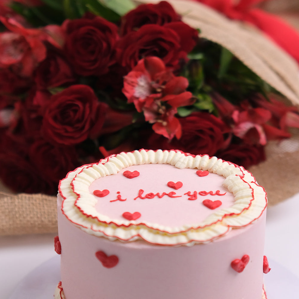 Mixed Red TWIGS Flower Bunch And Cake Combo