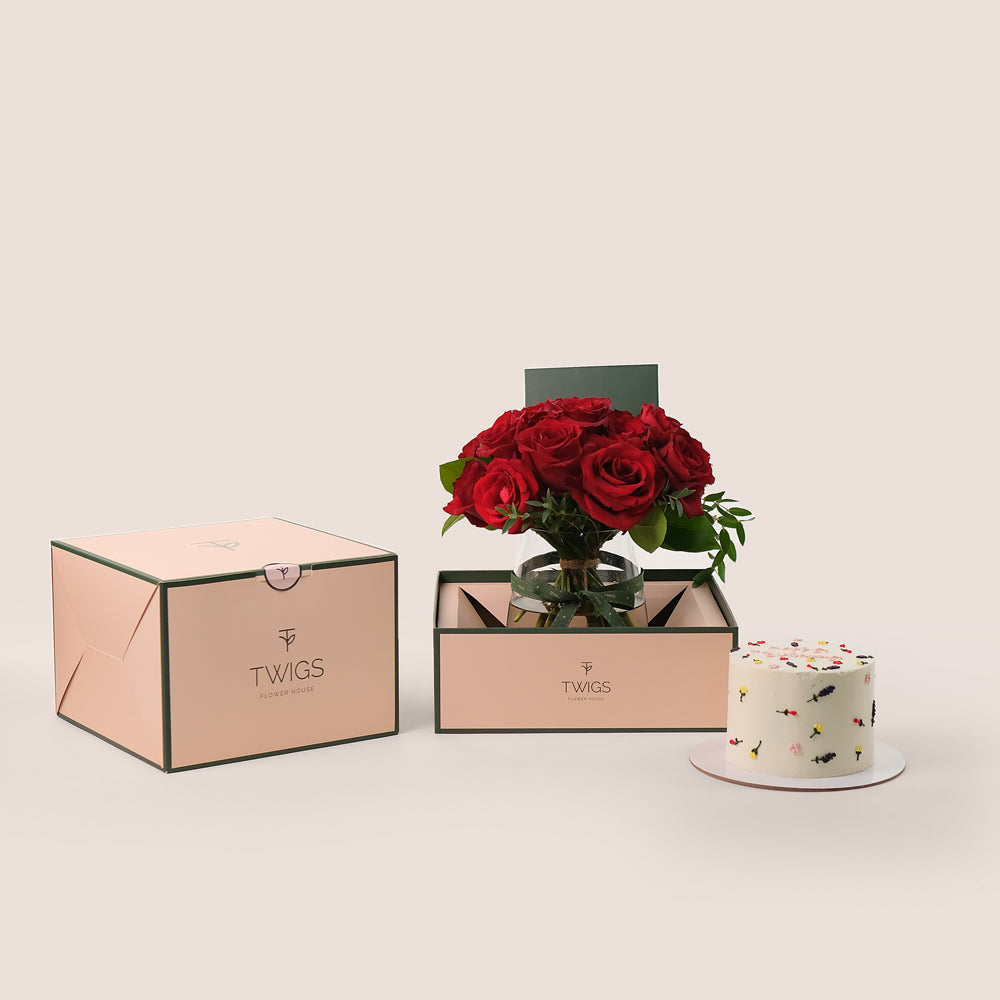 Flowers &  Birthday Cake – Romantic Gift Set– A Thoughtful and Luxurious Celebration