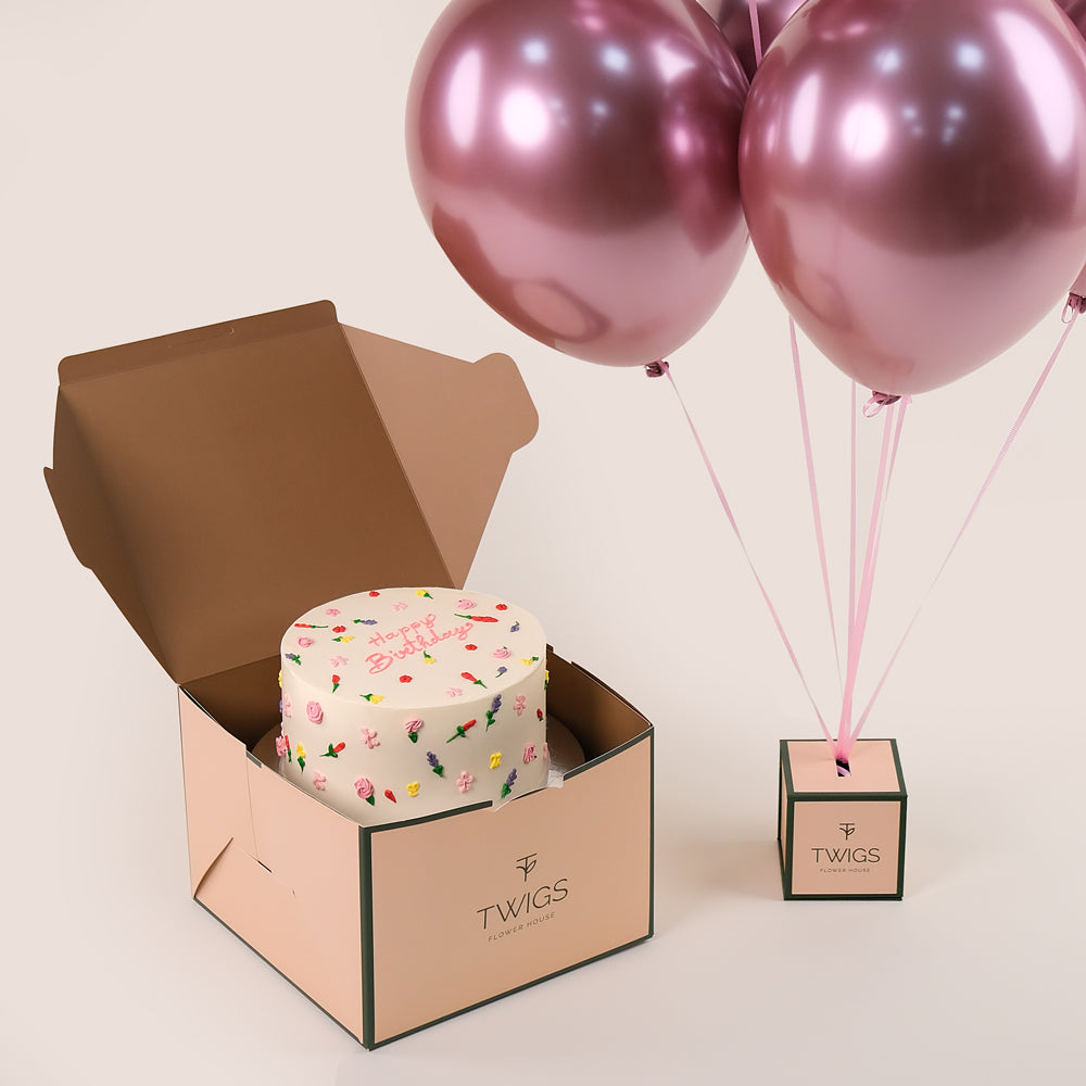 Pink Celebration – Birthday Cake & Balloons Bundle – A Grand Birthday Treat of Sweetness and Festivity