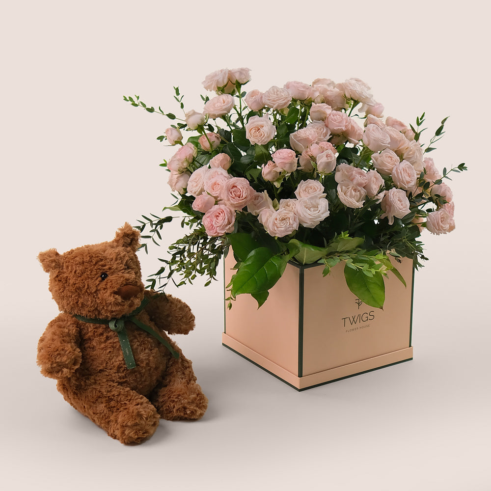 Tender Moments Bundle – Roses & Plush Teddy Bear - A Heartwarming Gift of Elegance and Cuteness