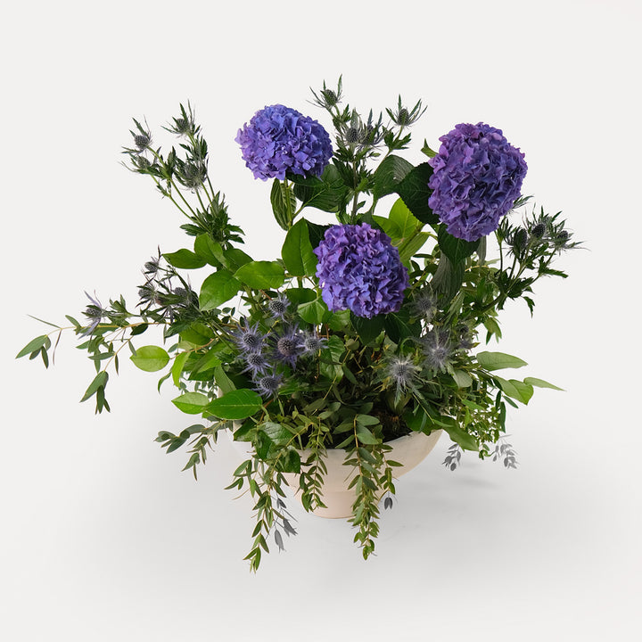 Purple Hydrangea Flower Arrangement In ceramic vase