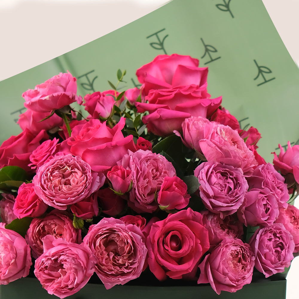 Juliet Cerise & Pink Floyd Roses – Hand Bouquet – A Bold and Elegant Flower Gift