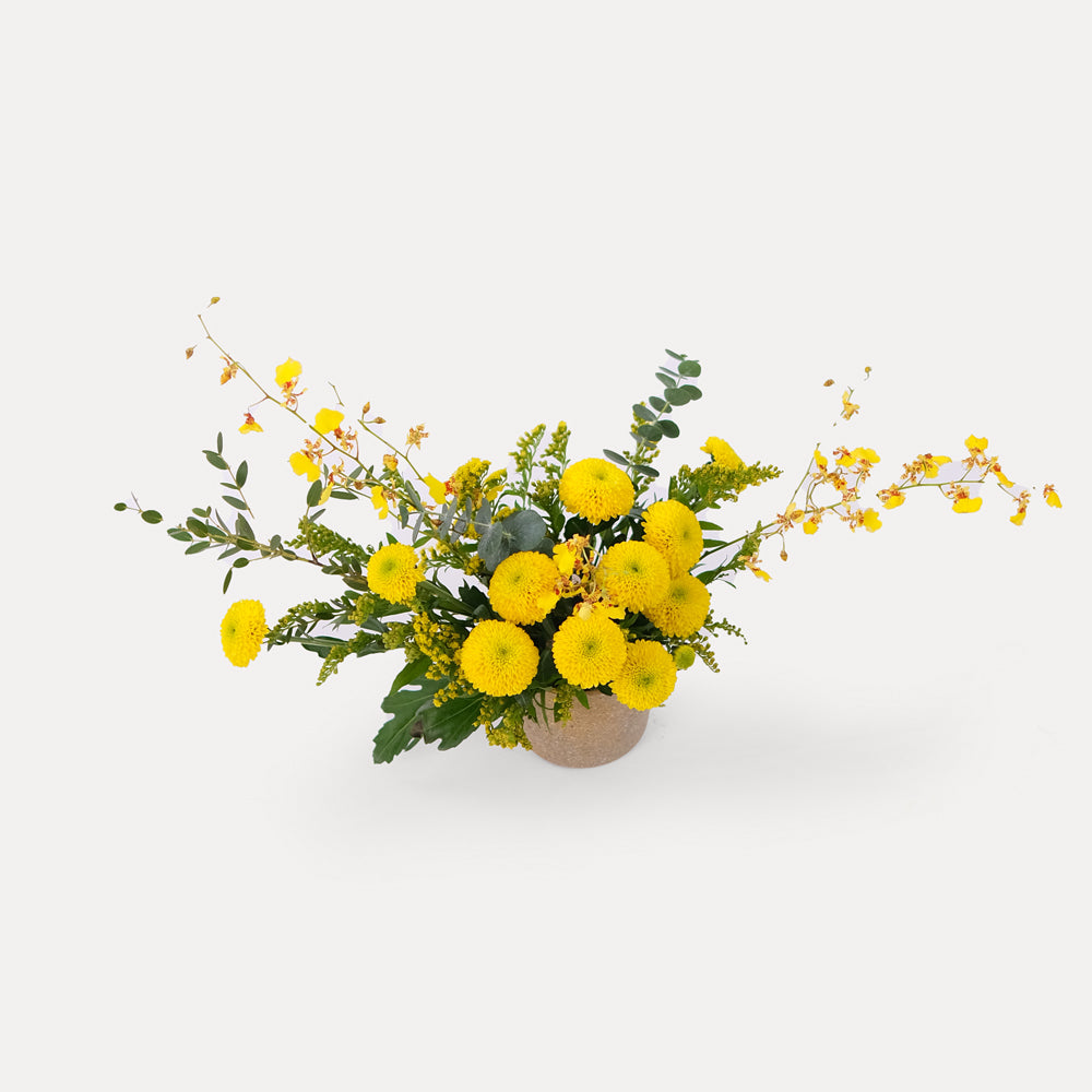 Chrysanthemums with Dancing Lady and Solidago Flowers in Vase