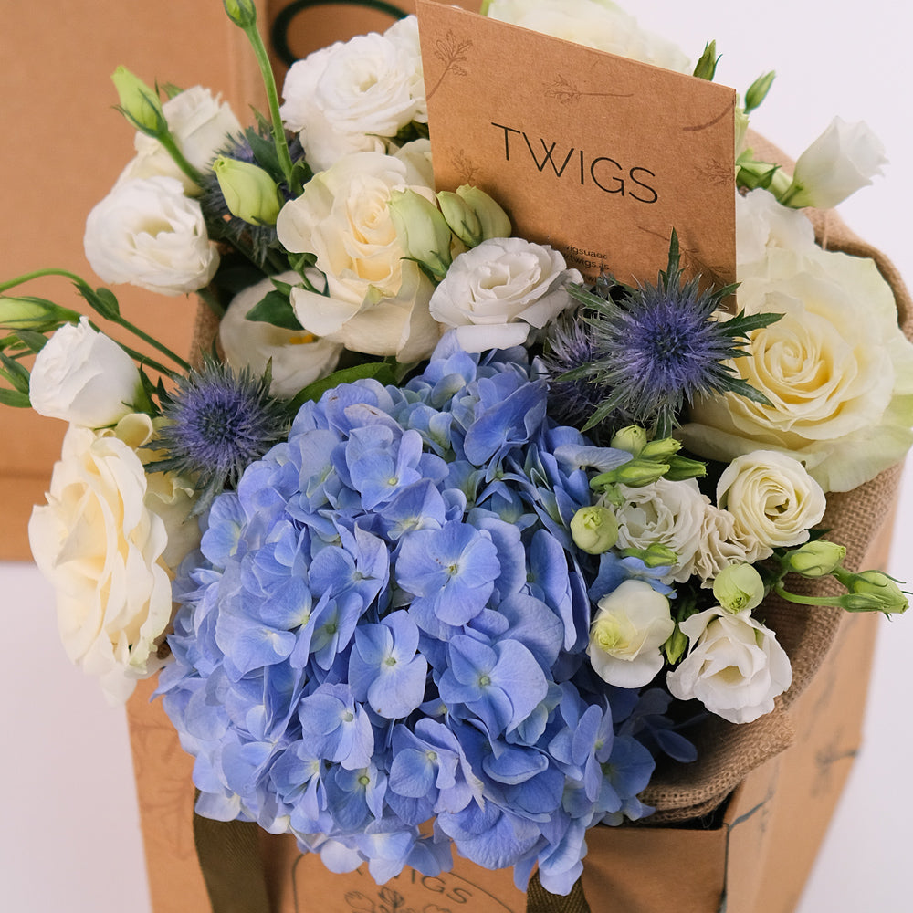 Purple Hydrangea and Lisianthus Flowers Surprise Box