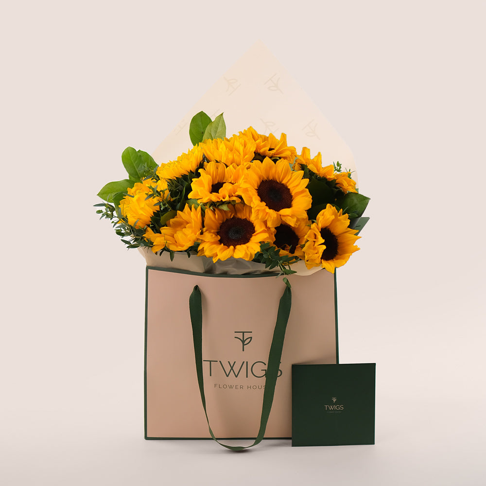 Sunflowers in TWIGS Bag – Bright & Cheerful Blooms – A Gift of Sunshine and Happiness