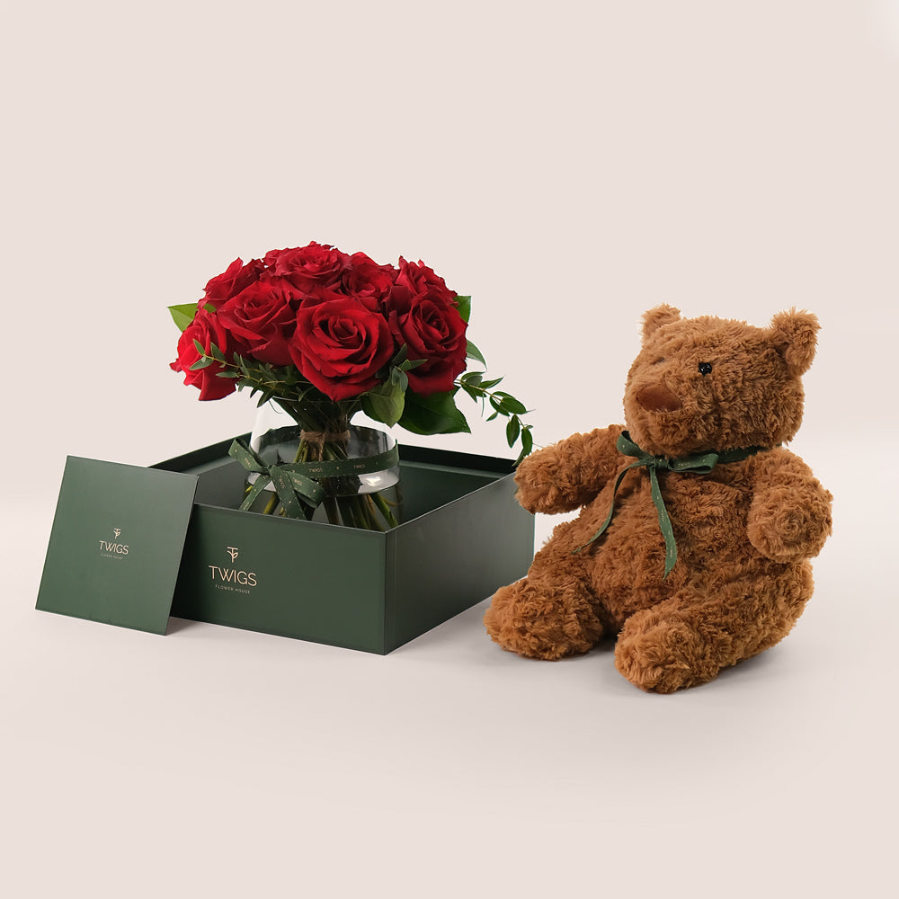 Flowers & Teddy Bear Bundle – A Heartfelt and Timeless Gift