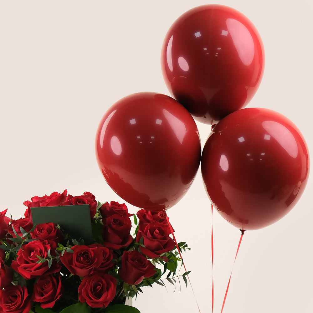 Very Red Flowers & Balloons Bundle – Elegant Celebration Gift– A Luxurious Gift for Special Occasions