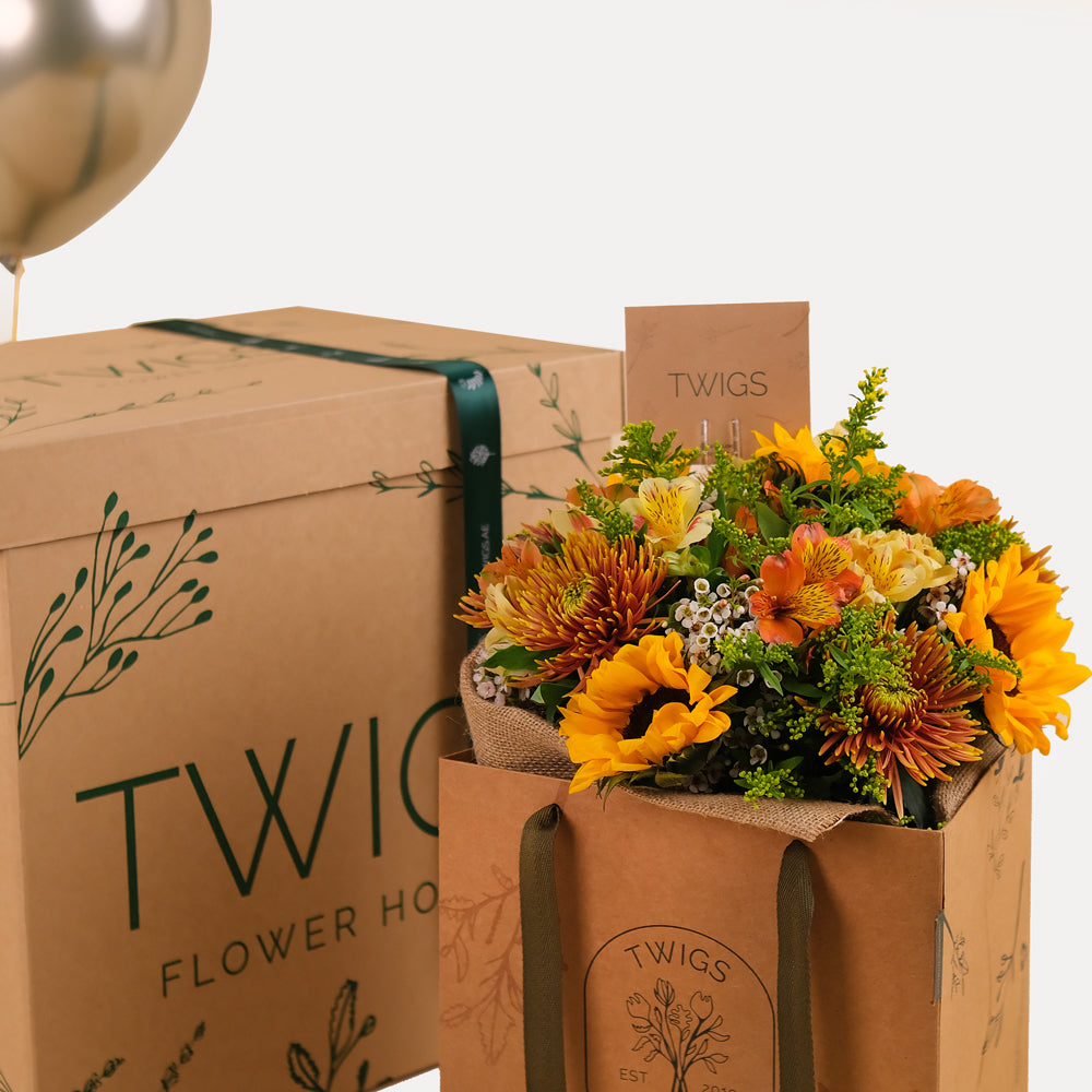 Chrysanthemums & Sunflowers Surprise Box – A Burst of Joyful Blooms