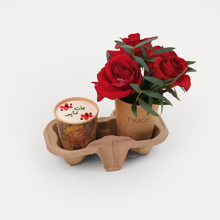 EMIRATI WOMEN'S DAY CHOCOLATE CUP CAKE  WITH  SPECIAL RED  ROSE FLOWER ARRANGEMENT