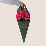 Bold Romance – Fuchsia Roses Cone Bouquet – A Striking Bouquet of Passion and Elegance