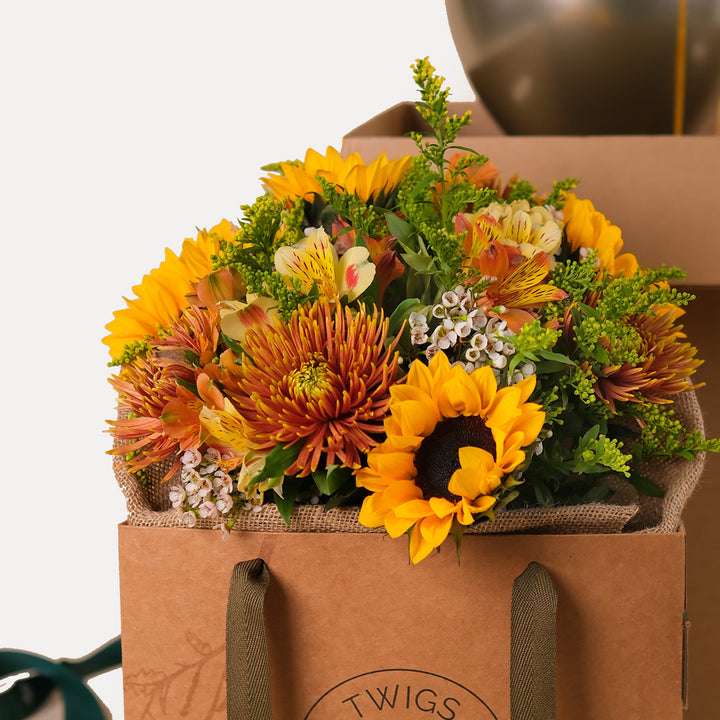 Chrysanthemums & Sunflowers Surprise Box – A Burst of Joyful Blooms