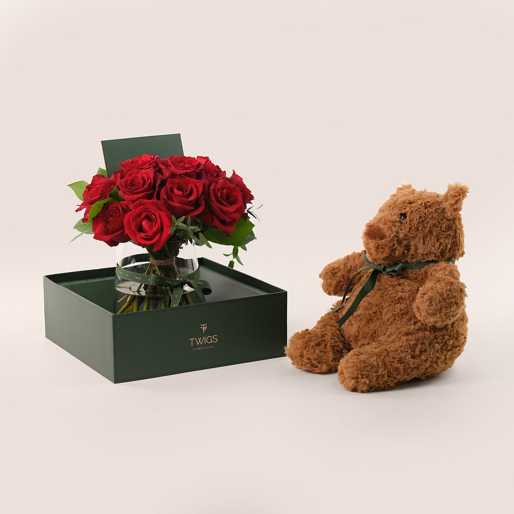 Flowers & Teddy Bear Bundle – A Heartfelt and Timeless Gift