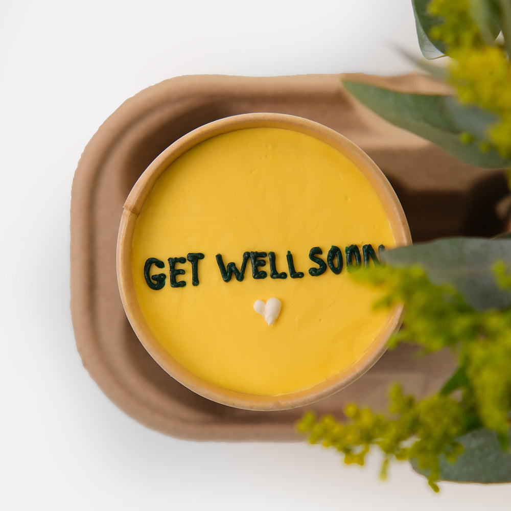 Get Well soon Chocolate Cup Cake &  Flowers Combo