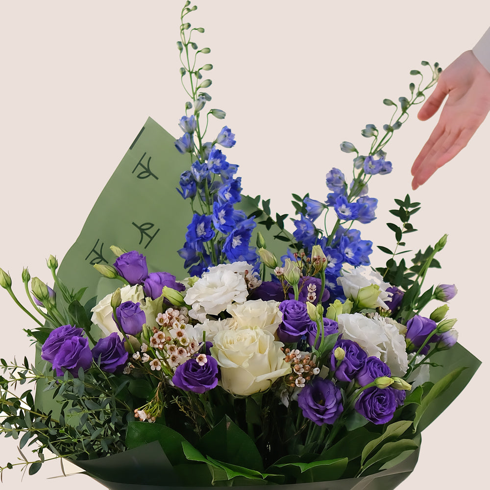 Purple Bliss Bouquet – Mixed Flowers in TWIGS Carry Bag