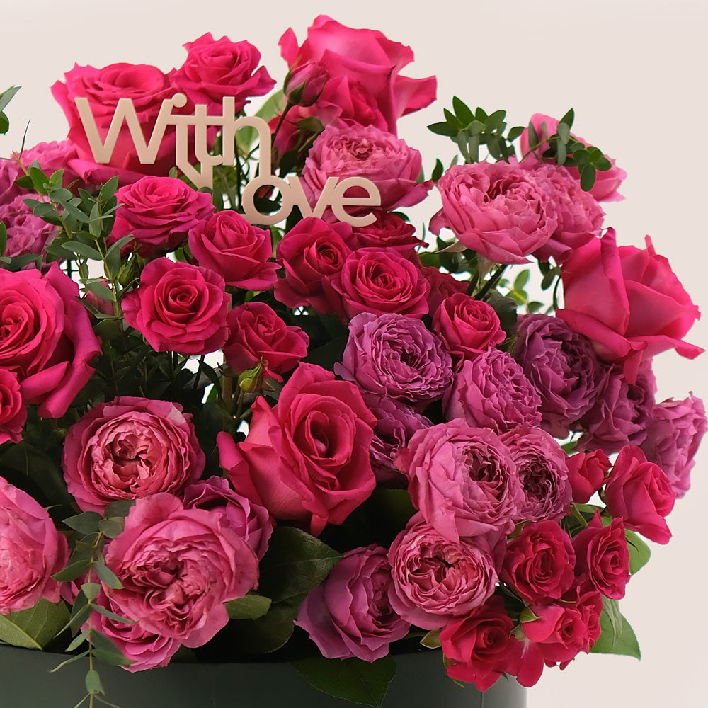 Grande Hot Pink Roses Round Box  TWIGS – A Stunning Gesture of Love and Elegance