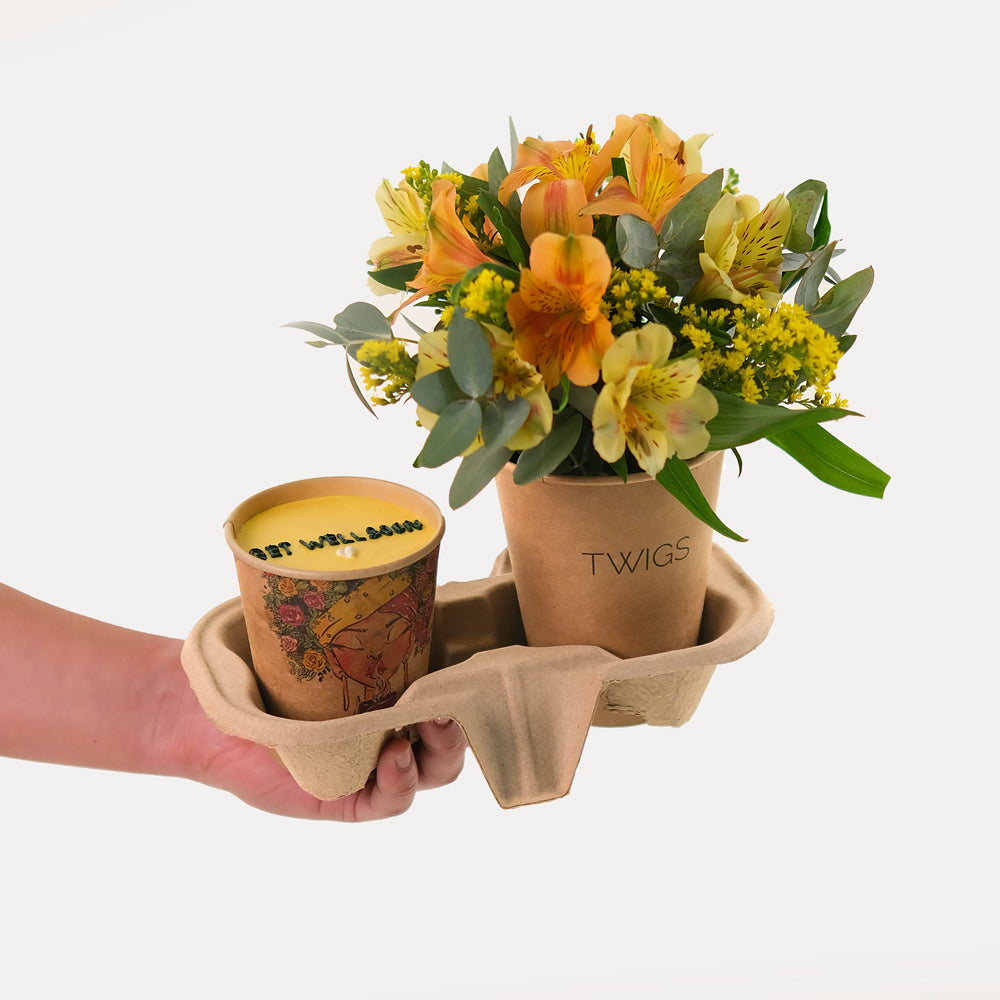 Get Well soon Chocolate Cup Cake & ALSTROEMERIA Flowers Combo